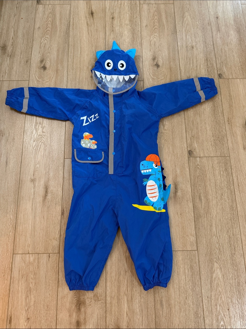 Blue Dinosaur Hooded Kids Rain Suit with Face Visor